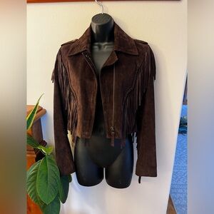 Capulet Leather Jacket  S  Brown Suede Fringe crop Western Cowboy Festival Vtg.
